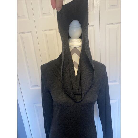 Paul Costelloe BLACK LABEL Midi Dress M Dark Grey Marino Wool Acrylic Cowl Neck - Picture 4 of 10